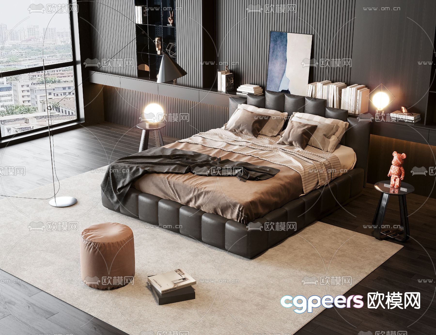 Leather double bed 3d model Leather double bed 3d model