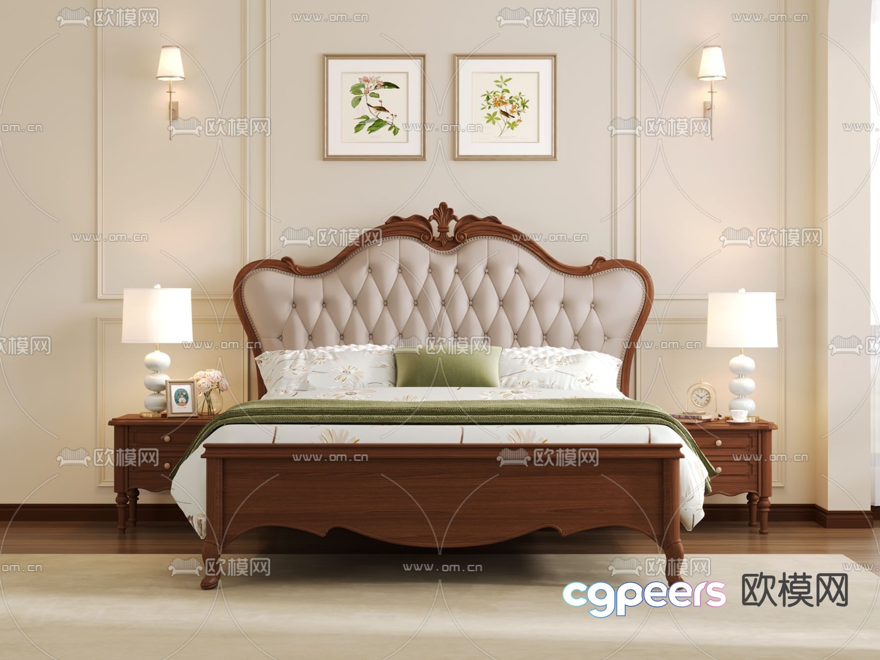 American double bed 3d model American double bed 3d model