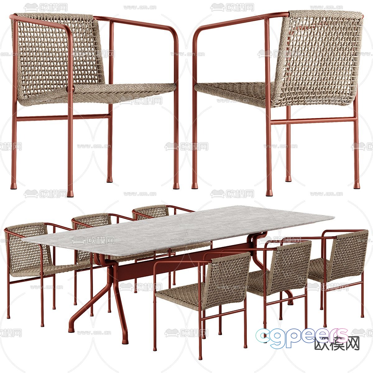 Outdoor dining table and chairs rattan chair 3d model Outdoor dining table and chairs rattan chair 3d model
