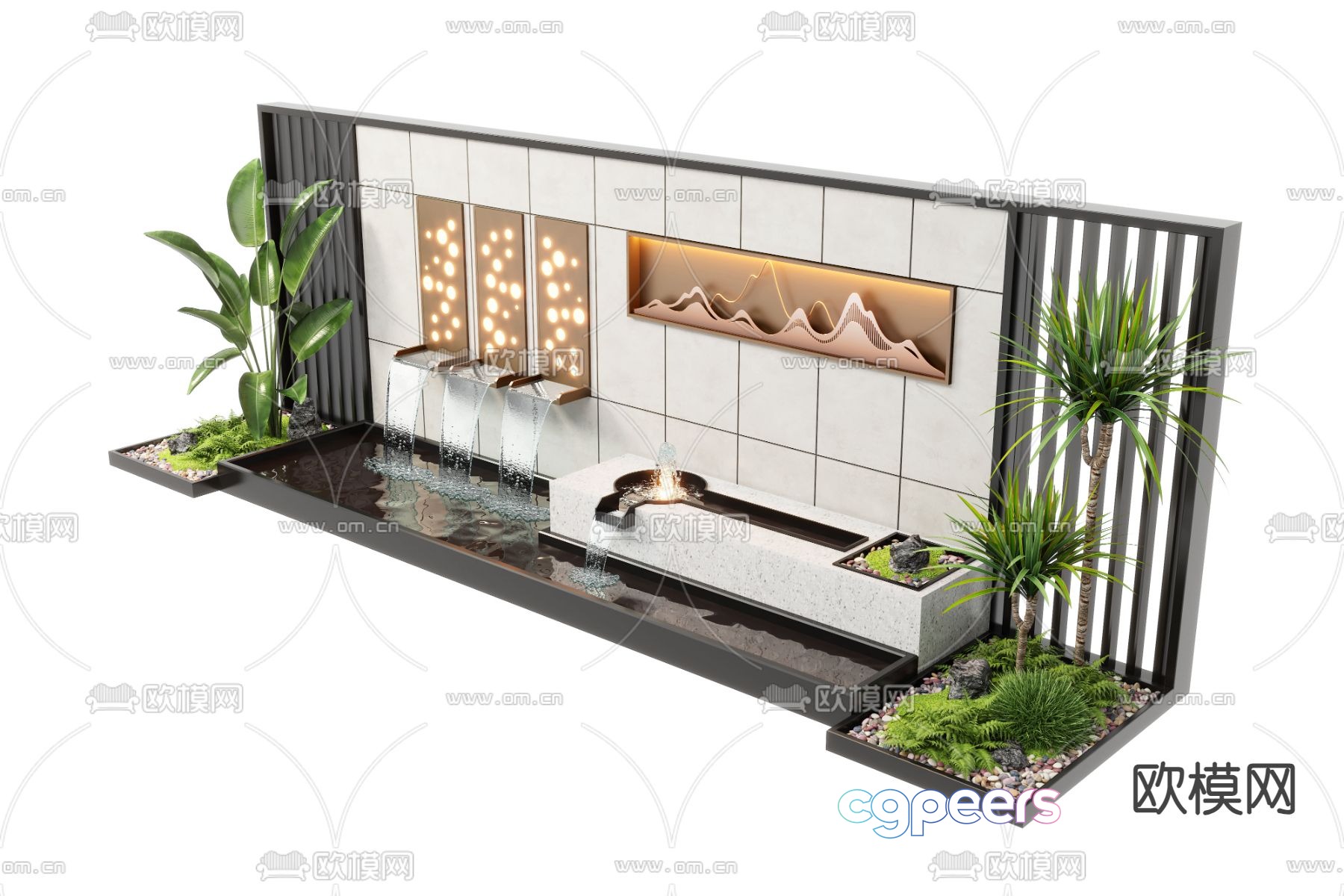 Modern water feature wall fountain waterfall plunge pool sketch 3D model Modern water feature wall fountain waterfall plunge pool sketch 3D model