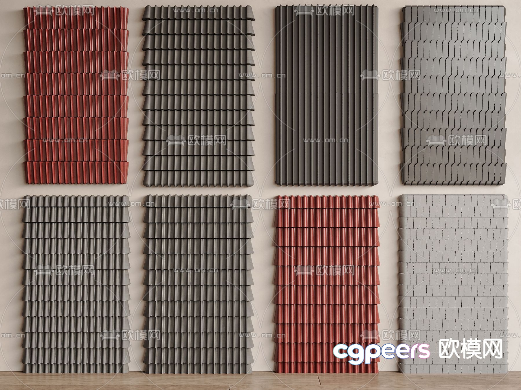 Tile background wall corrugated wall tile roof 3d model Tile background wall corrugated wall tile roof 3d model