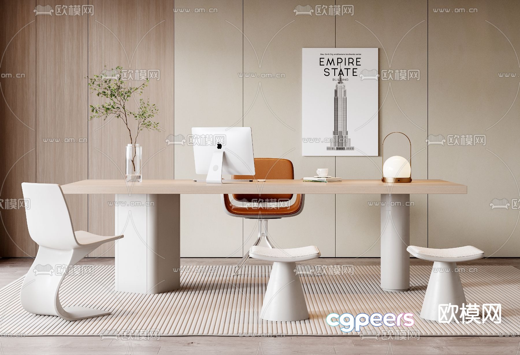 Modern desk computer desk study table 3d model Modern desk computer desk study table 3d model