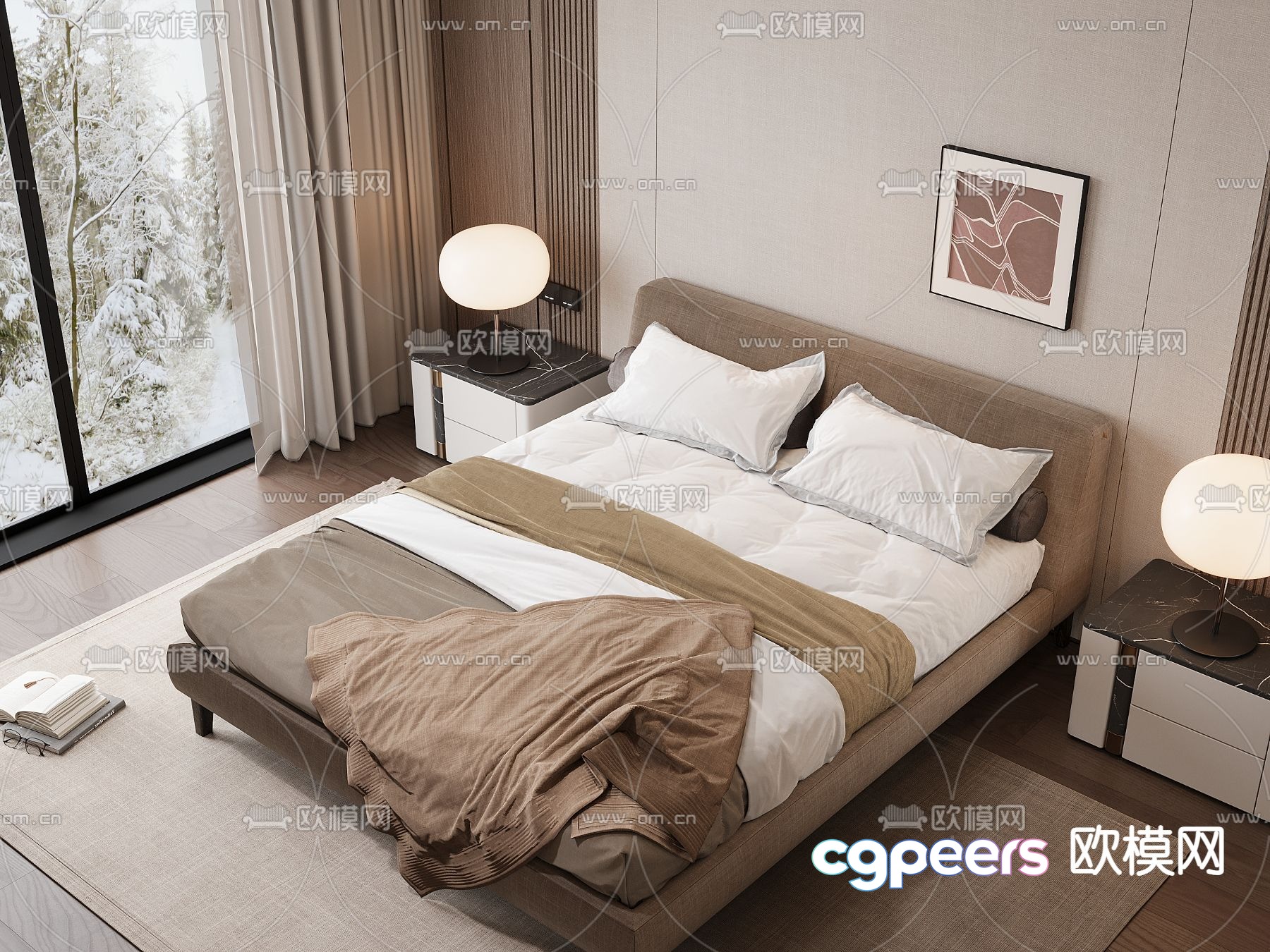 Modern double bed 3d model Modern double bed 3d model