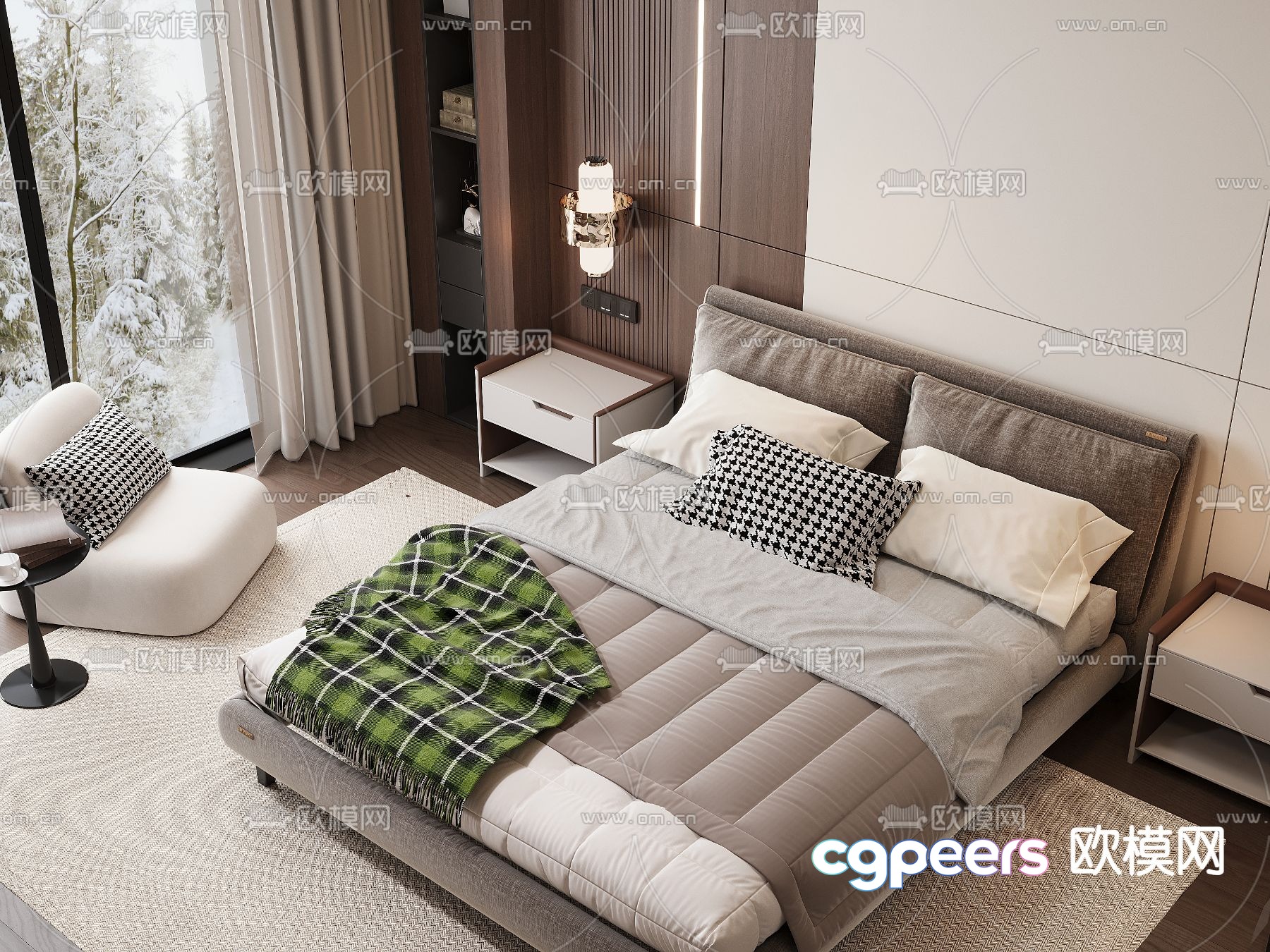 Modern double bed 3d model Modern double bed 3d model