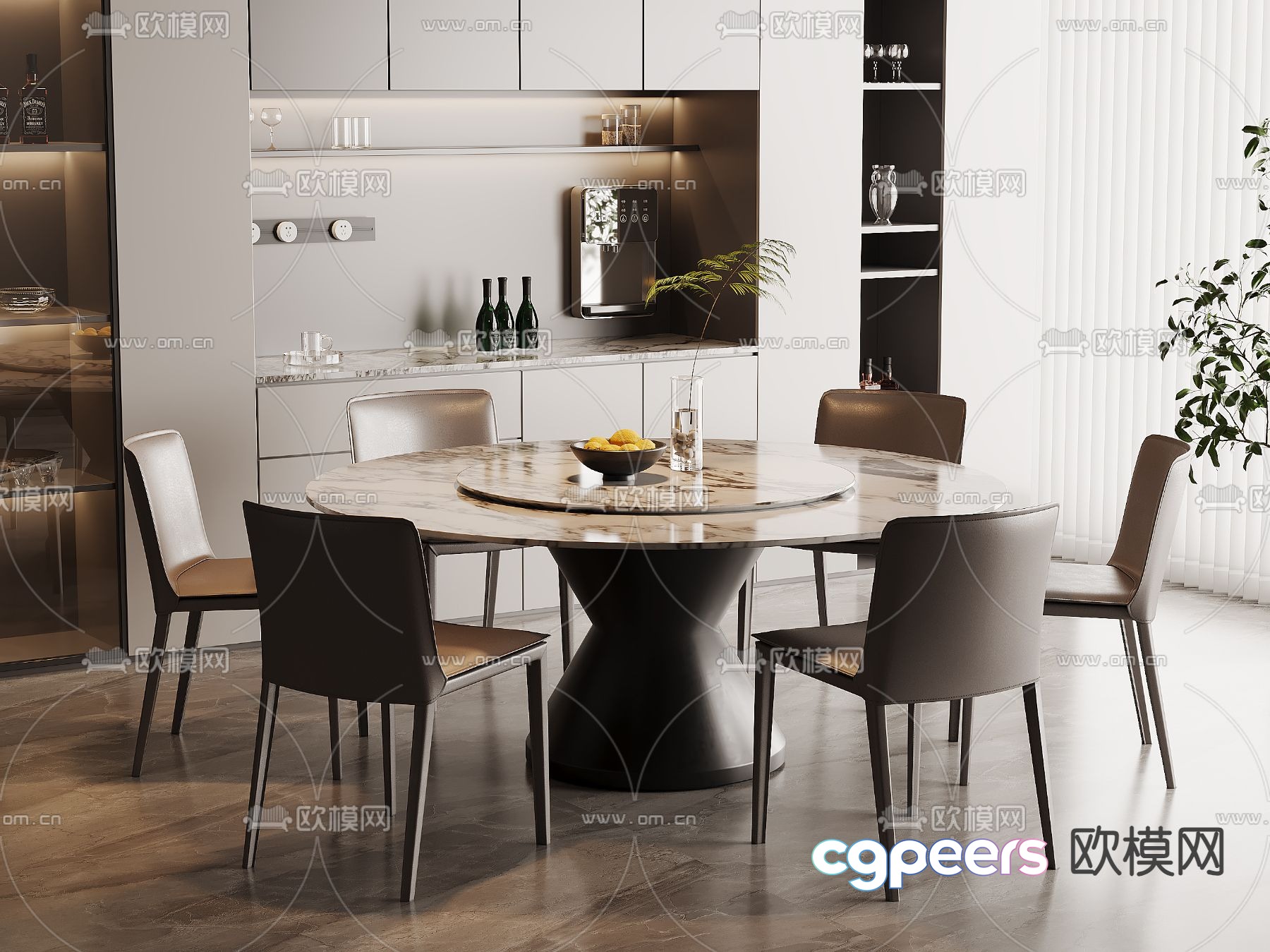 Marble dining table and chairs 3d model Marble dining table and chairs 3d model