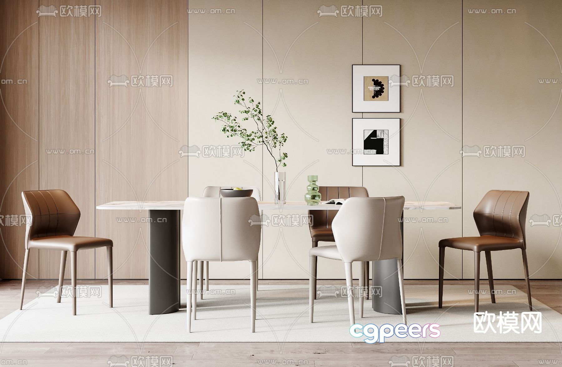 Long dining table and chairs 3d model Long dining table and chairs 3d model