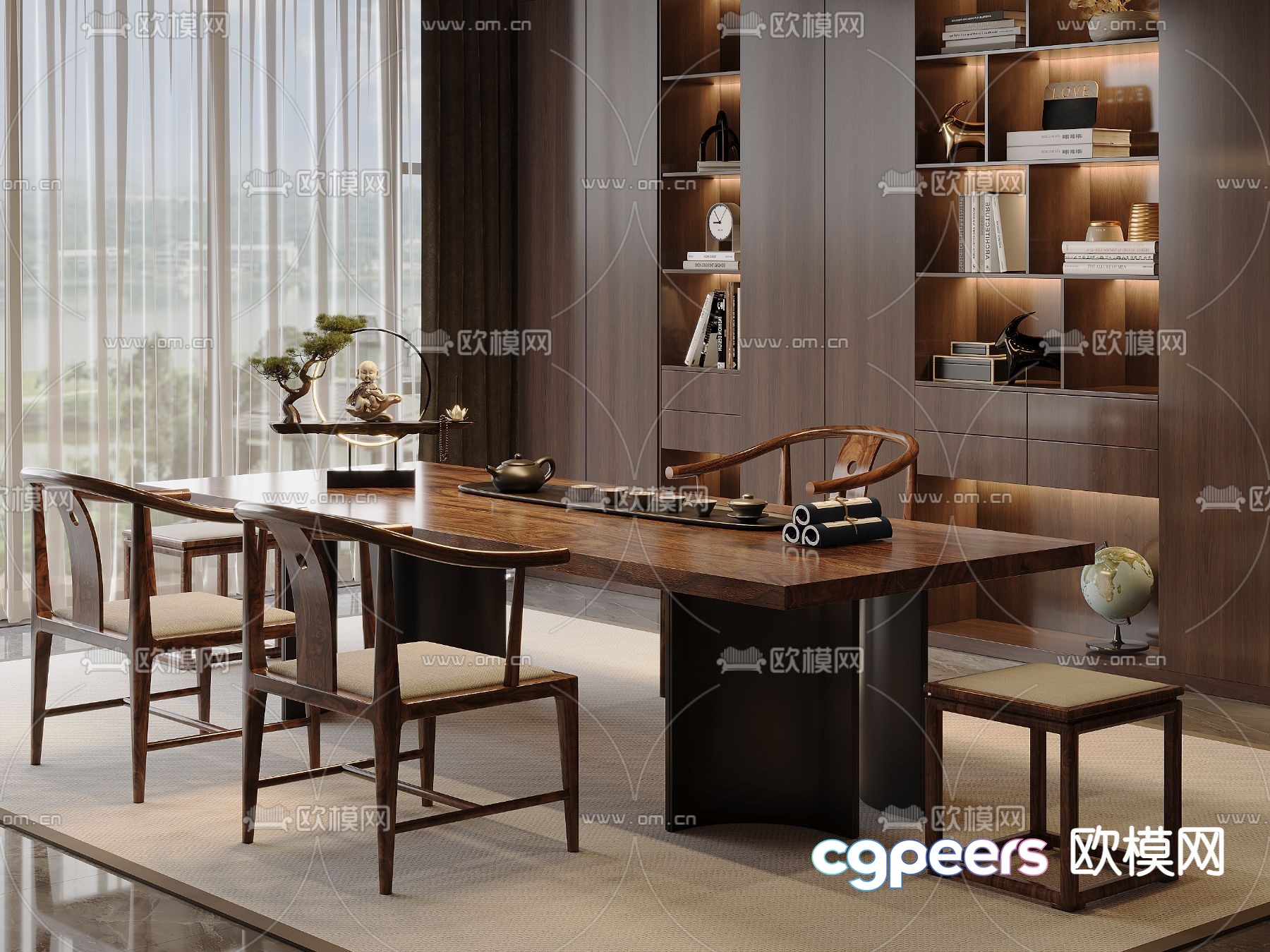 Solid wood tea table and chairs tea table 3d model Solid wood tea table and chairs tea table 3d model