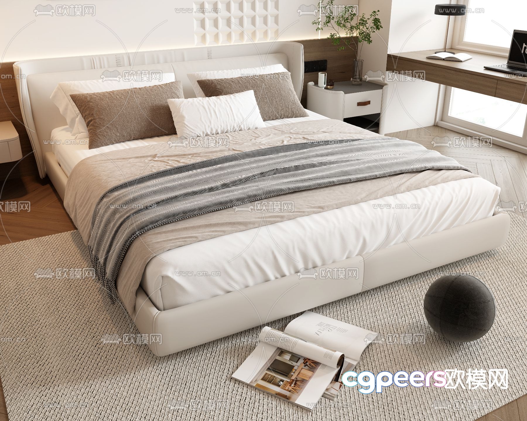 Modern double bed 3d model Modern double bed 3d model