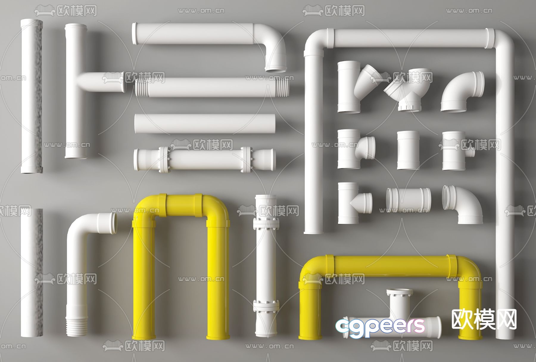 Modern pipes, drain pipes, sewer pipes, pipe parts, pipe accessories 3d model Modern pipes, drain pipes, sewer pipes, pipe parts, pipe accessories 3d model