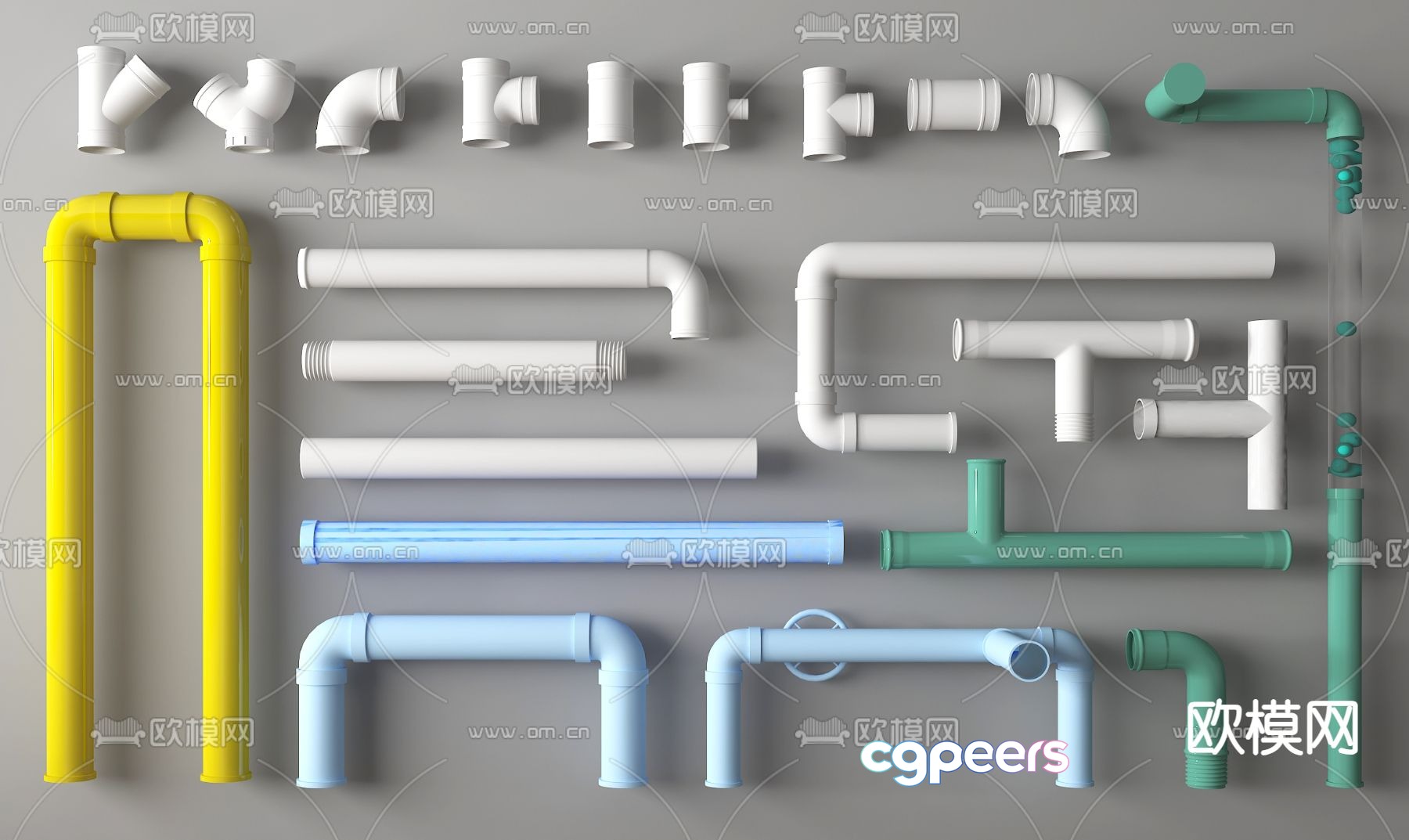 Modern pipes, drain pipes, sewer pipes, pipe parts, pipe accessories 3d model Modern pipes, drain pipes, sewer pipes, pipe parts, pipe accessories 3d model