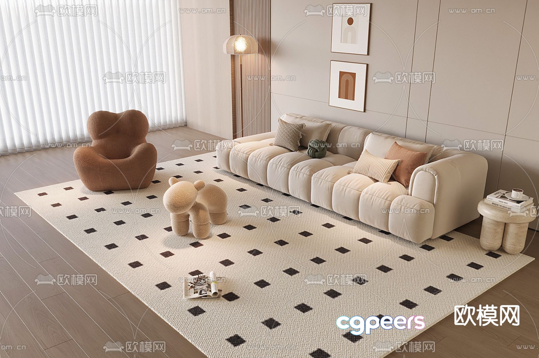 Cream style sofa bread sofa 3d model Cream style sofa bread sofa 3d model