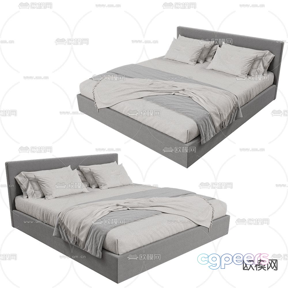 Beds one modern double bed 3d model Beds one modern double bed 3d model