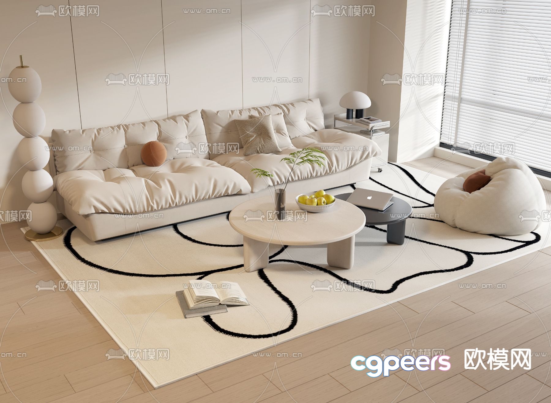 Cream style modular sofa 3d model Cream style modular sofa 3d model
