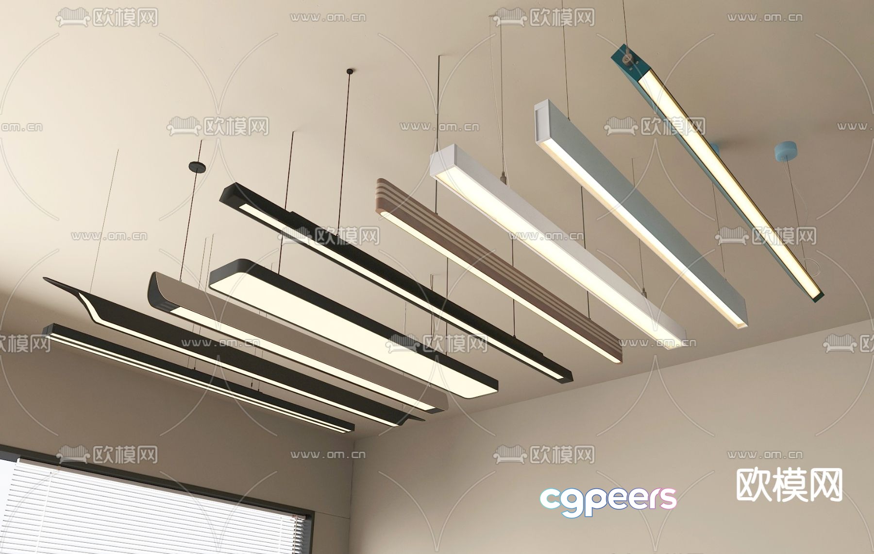 Office chandelier long chandelier 3d model Office chandelier long chandelier 3d model