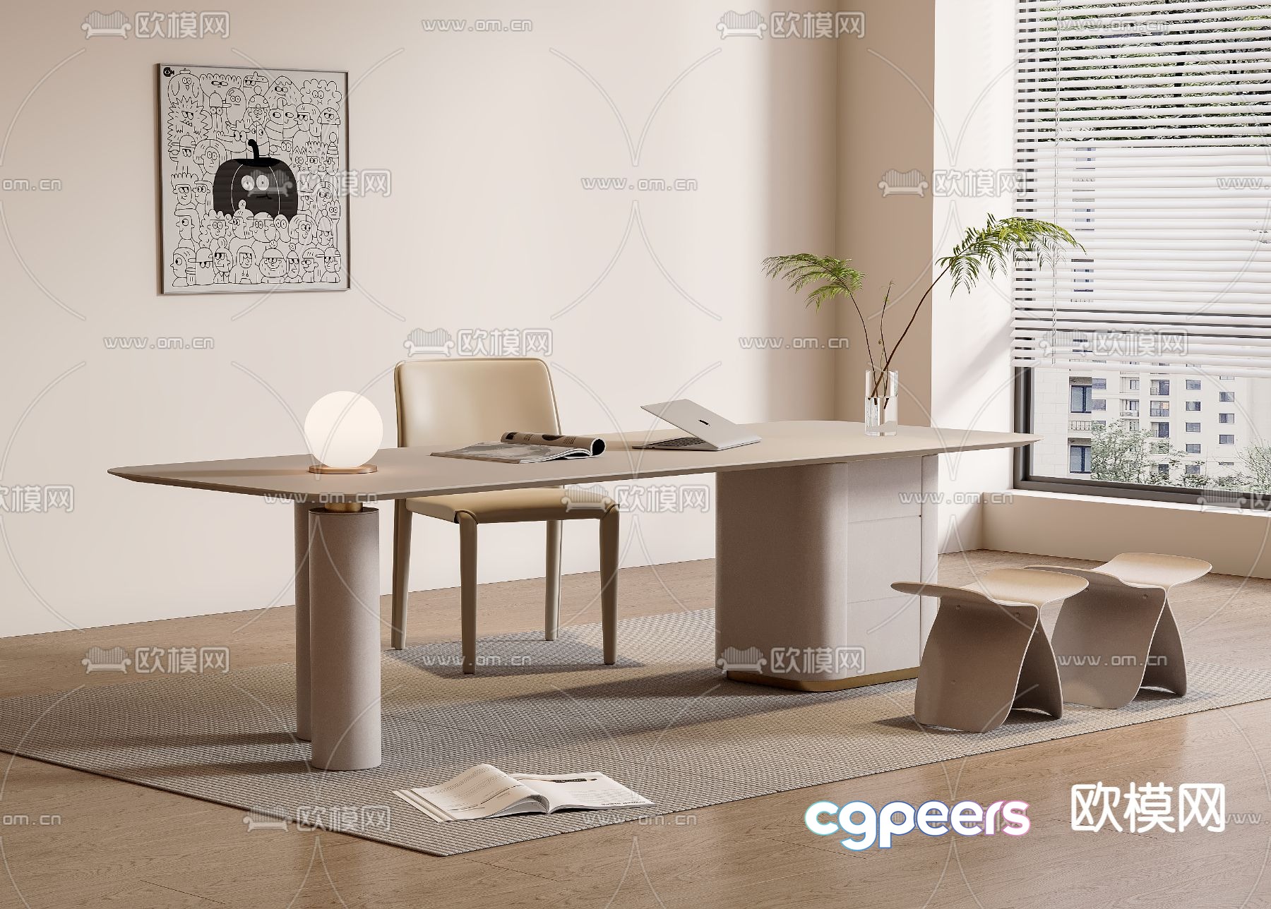 Modern desk computer desk study table 3d model Modern desk computer desk study table 3d model