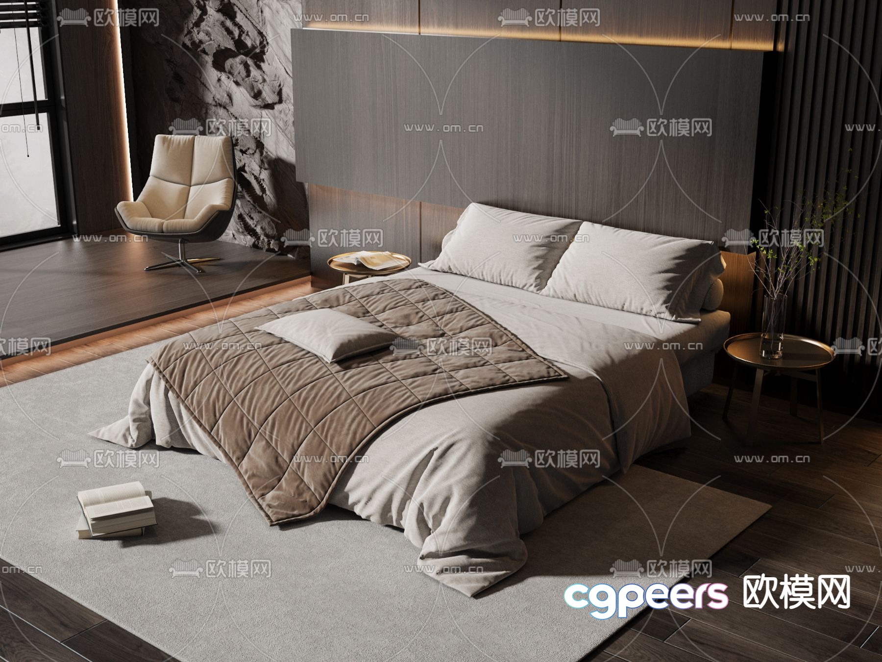Modern double bed 3d model Modern double bed 3d model