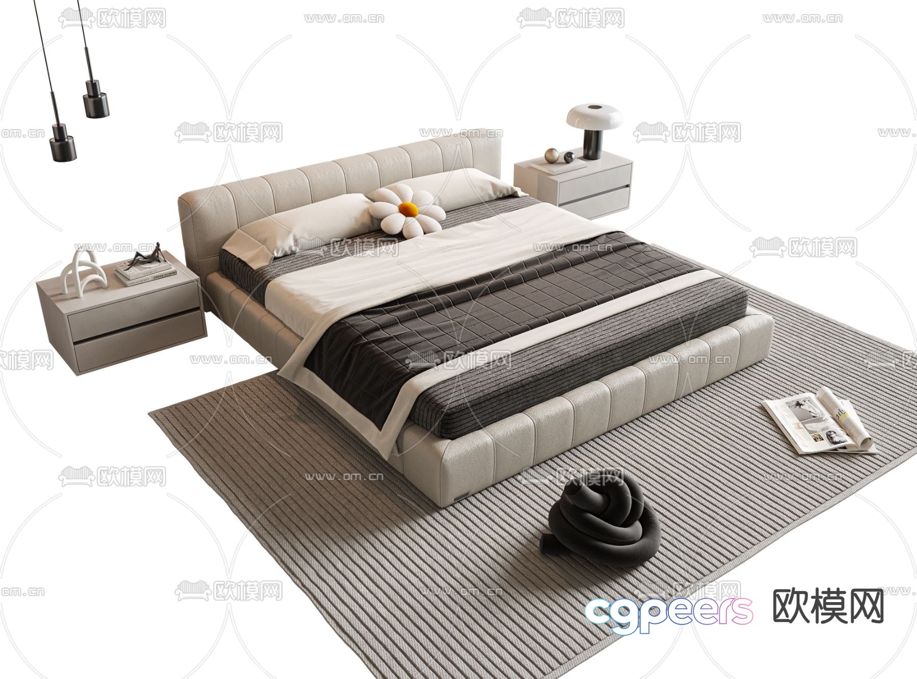 Leather double bed 3d model Leather double bed 3d model