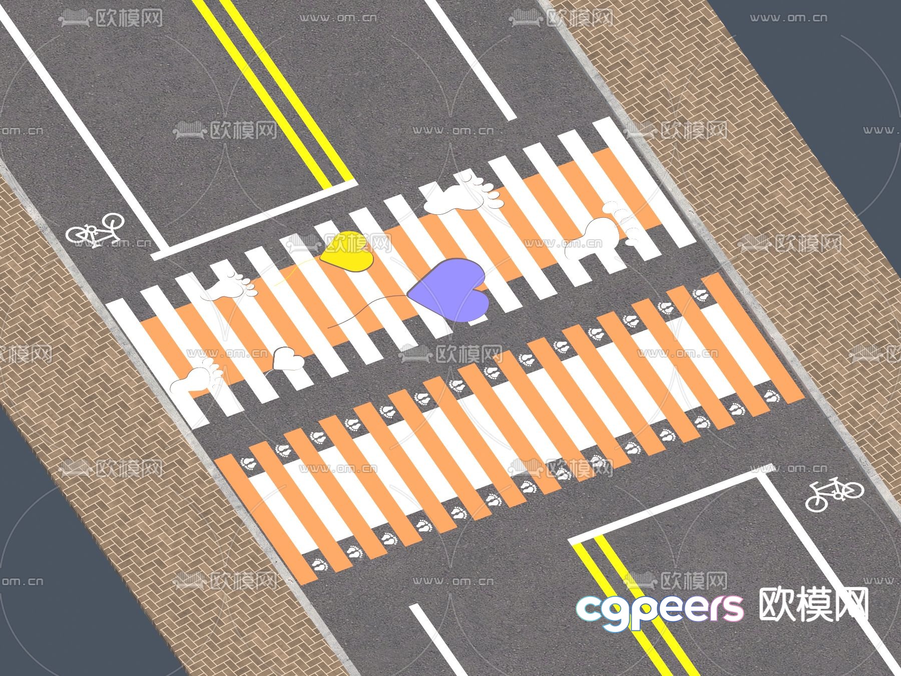 Modern creative zebra crossing crosswalk 3D model Modern creative zebra crossing crosswalk 3D model