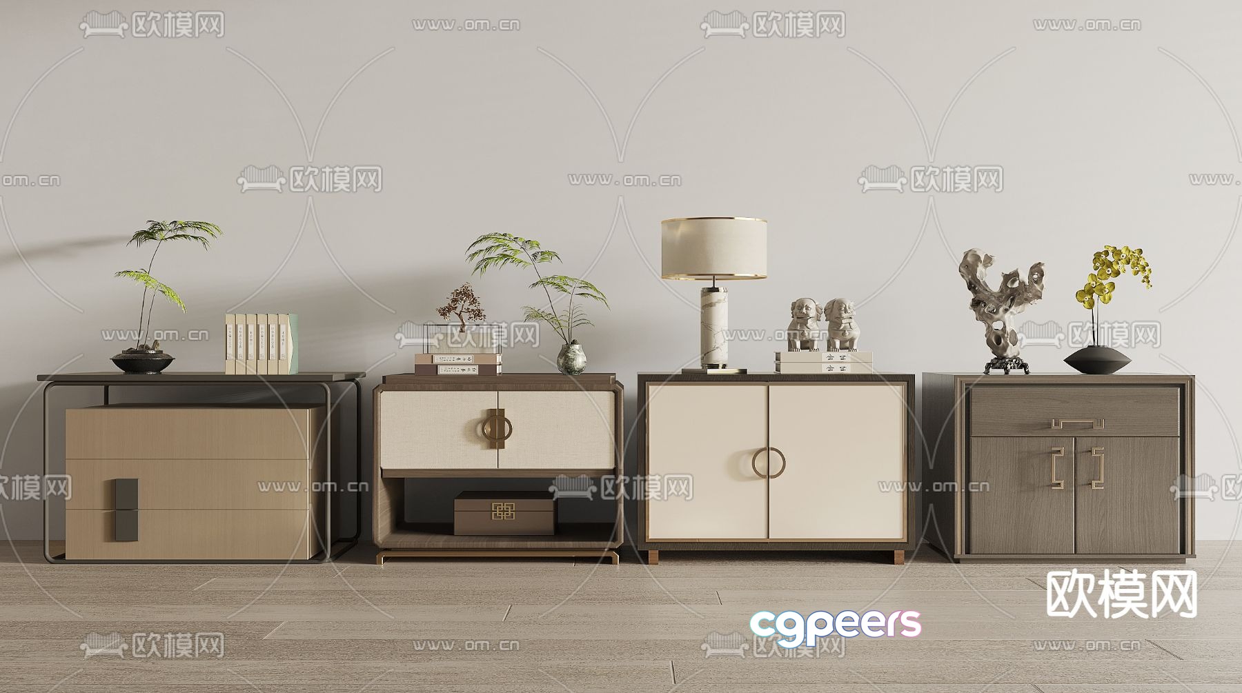 New Chinese style bedside table 3d model New Chinese style bedside table 3d model