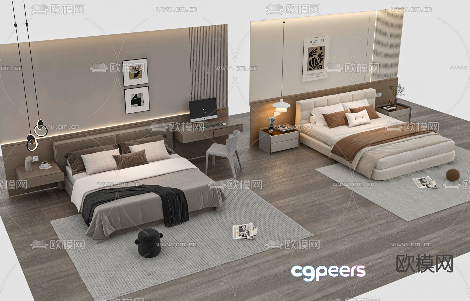 Modern double bed 3d model Modern double bed 3d model
