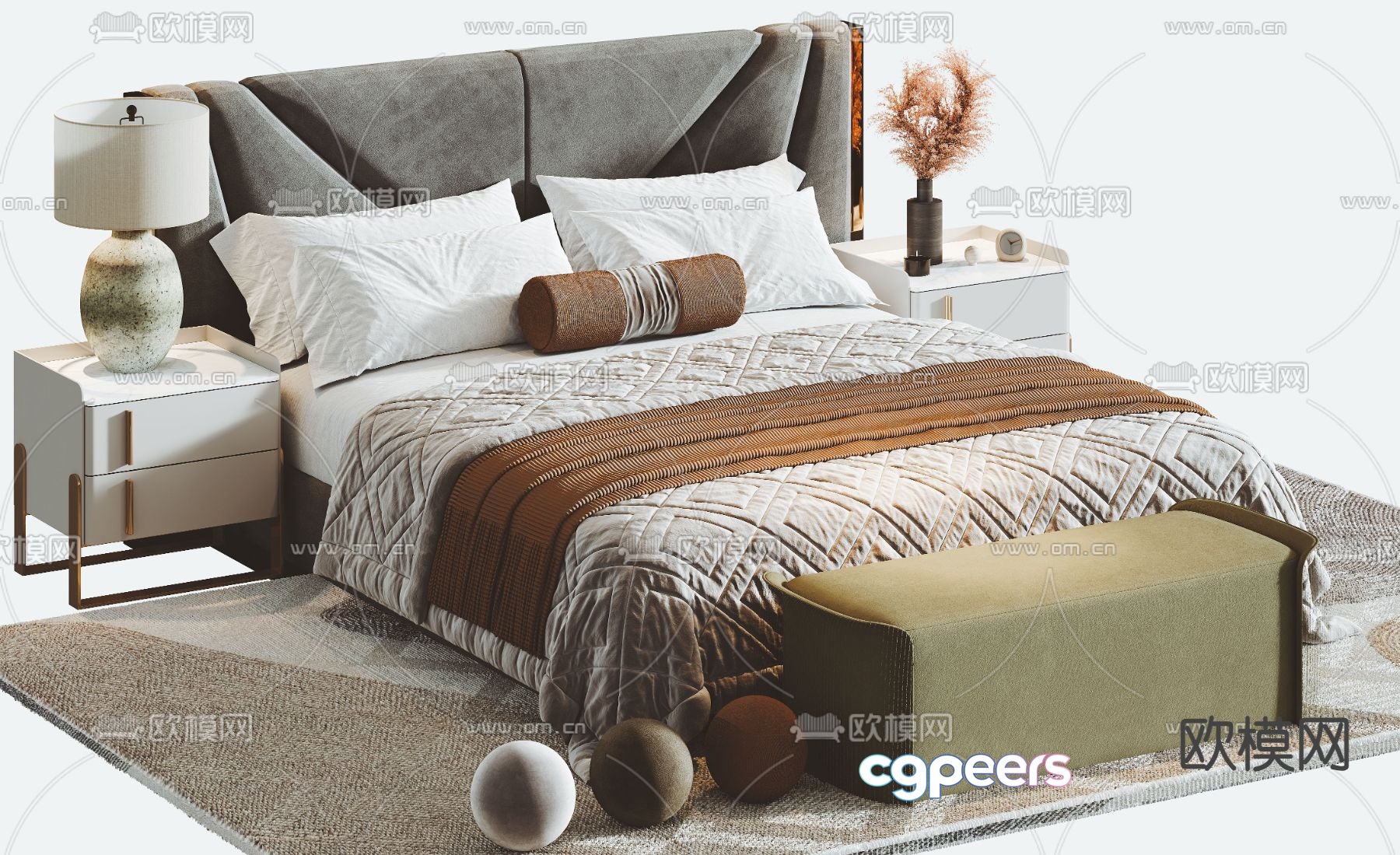 Modern double bed 3d model Modern double bed 3d model