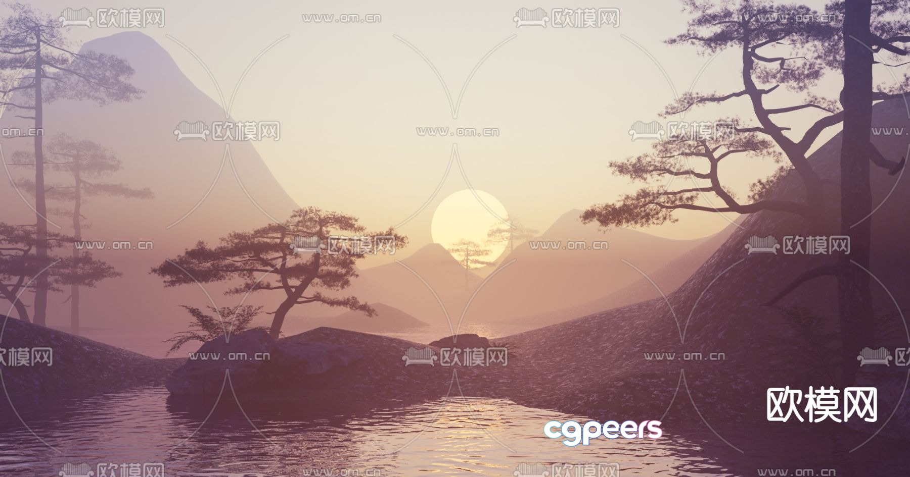 Landscape sunrise landscape sunset scene 3d model Landscape sunrise landscape sunset scene 3d model