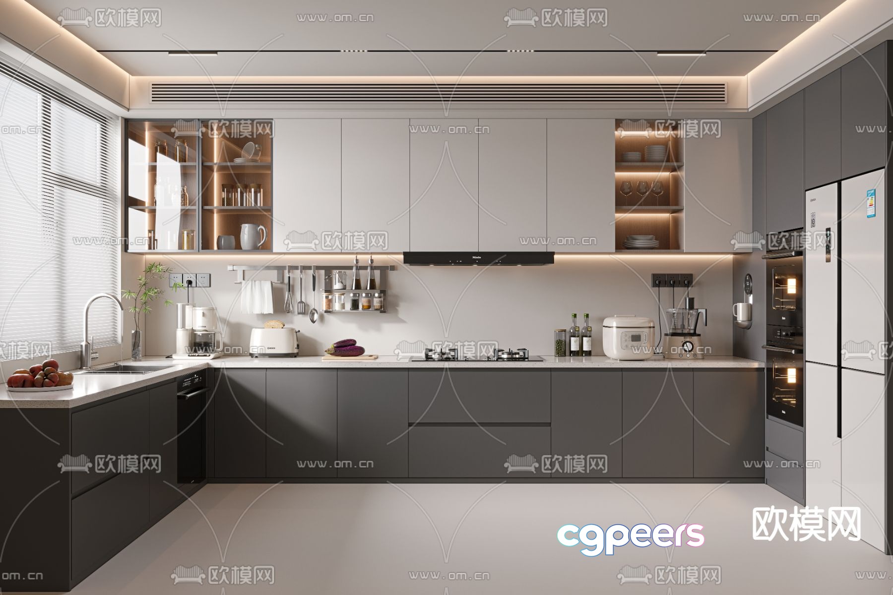 Premium gray kitchen 3d model Premium gray kitchen 3d model