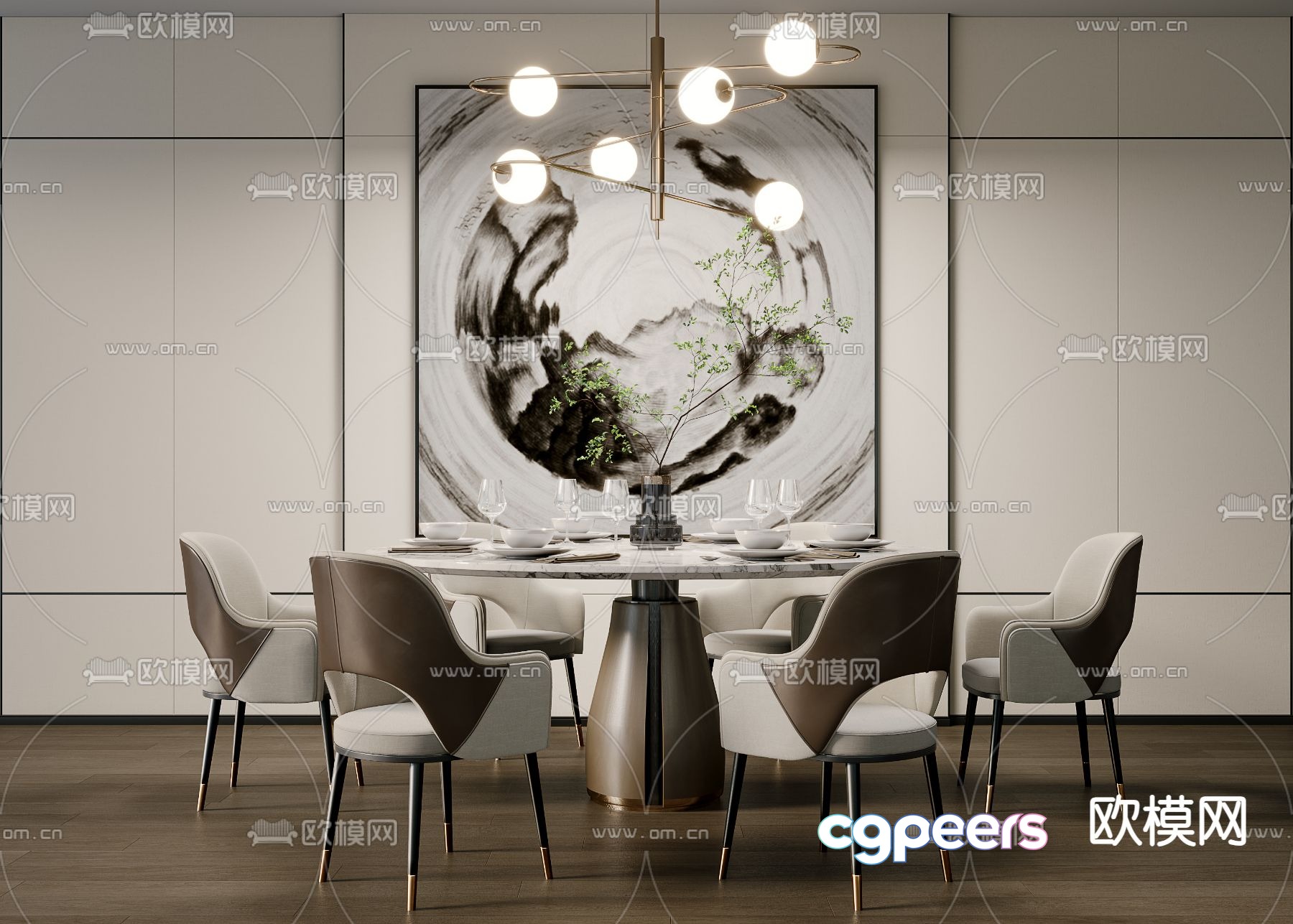 Round dining table and chairs 3d model Round dining table and chairs 3d model