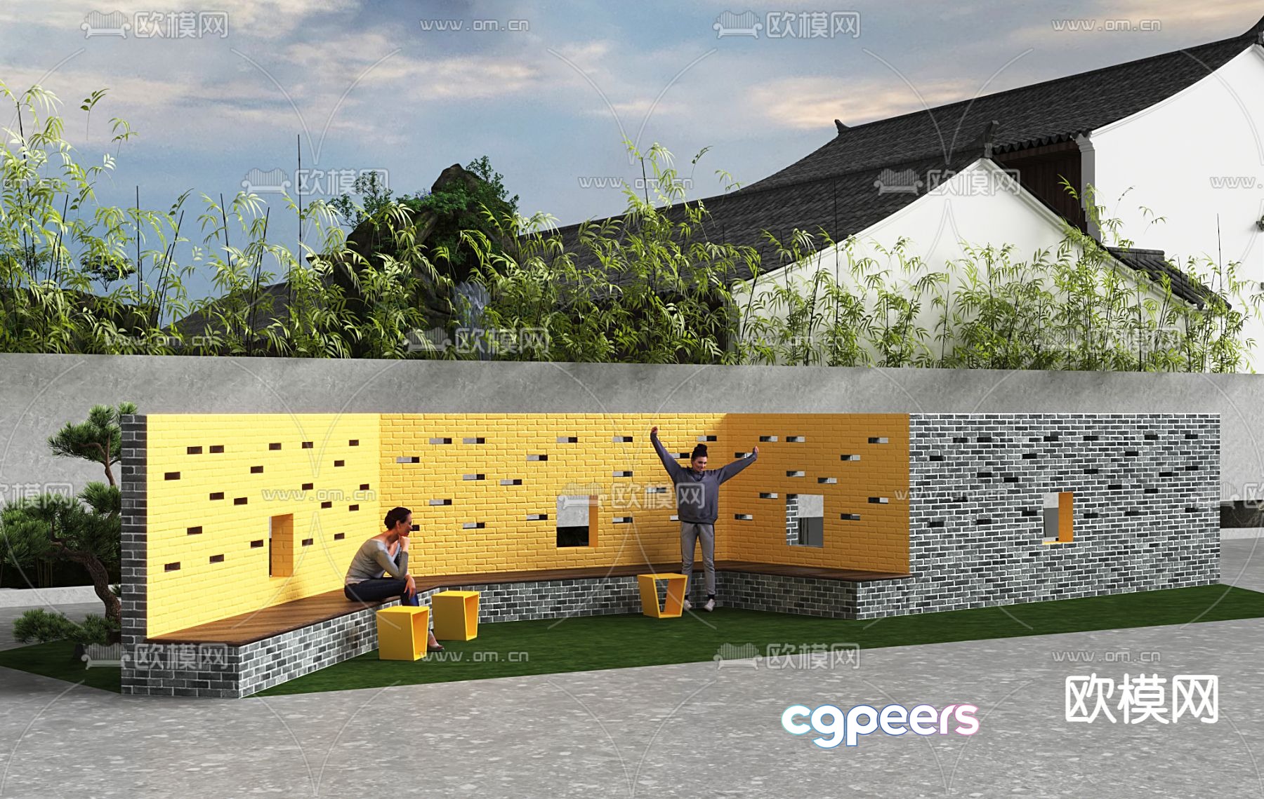 Outdoor leisure area landscape sketch 3D model Outdoor leisure area landscape sketch 3D model