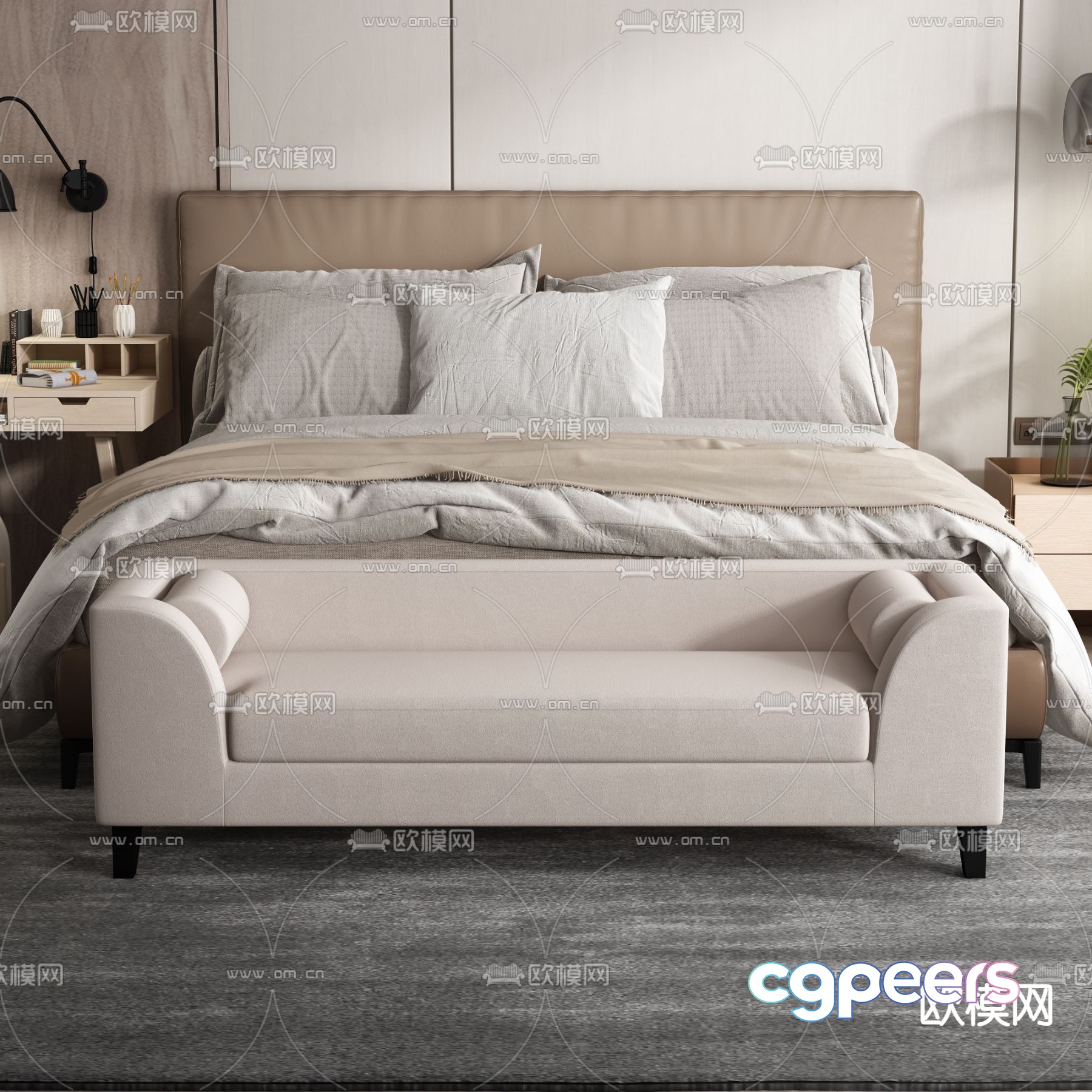 Leather double bed 3d model Leather double bed 3d model