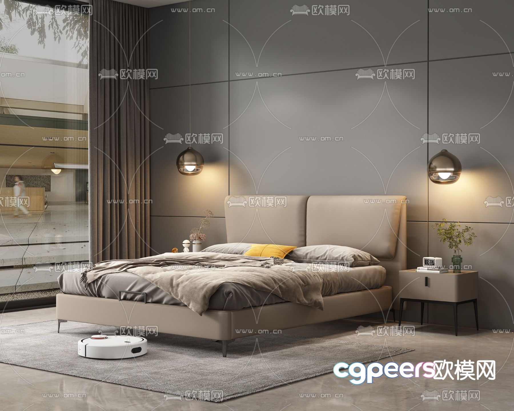 Leather double bed 3d model Leather double bed 3d model