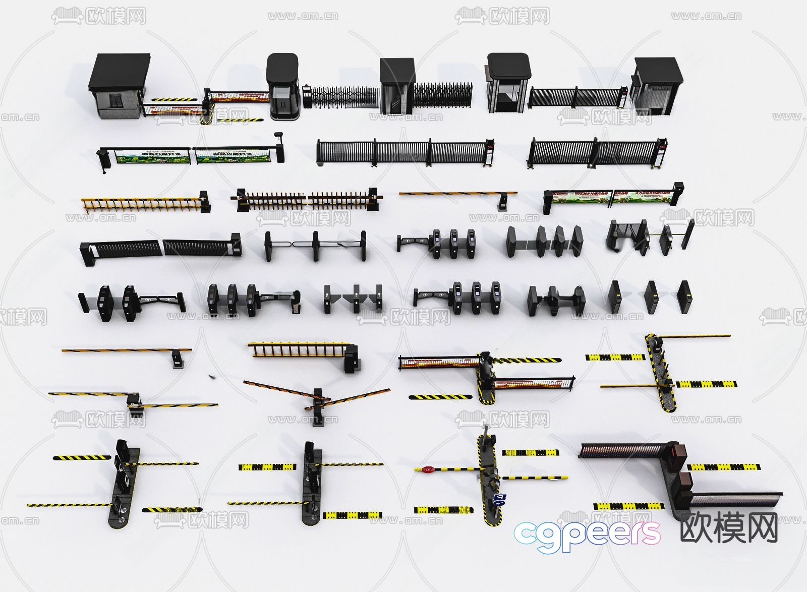 Gate railing, toll pole, guard box, security booth 3D model