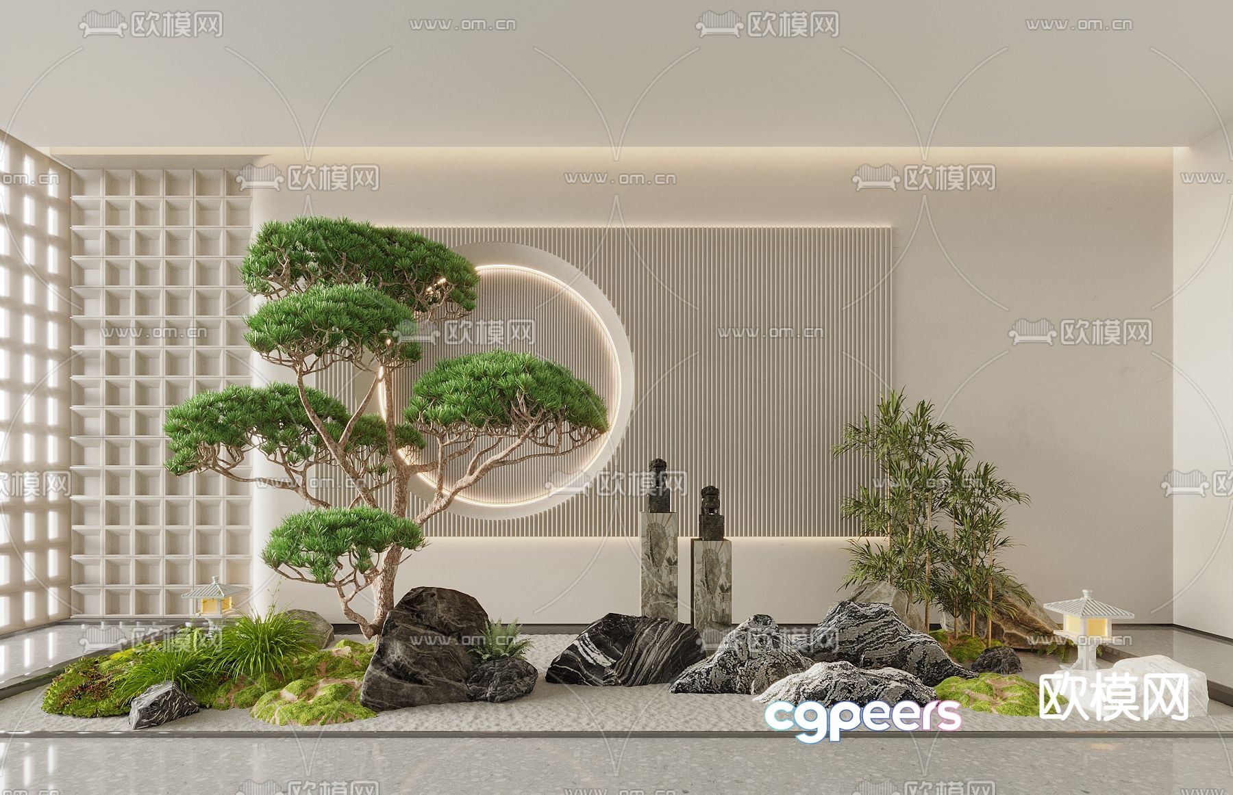 Landscape sketch pine tree landscaping stone lion sculpture 3D model Landscape sketch pine tree landscaping stone lion sculpture 3D model