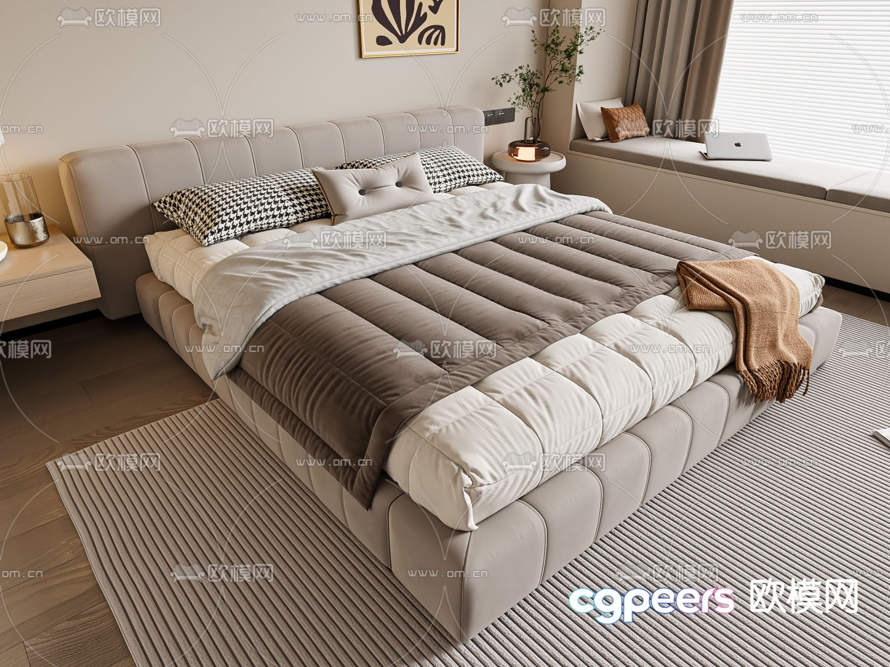 Modern double bed 3d model Modern double bed 3d model