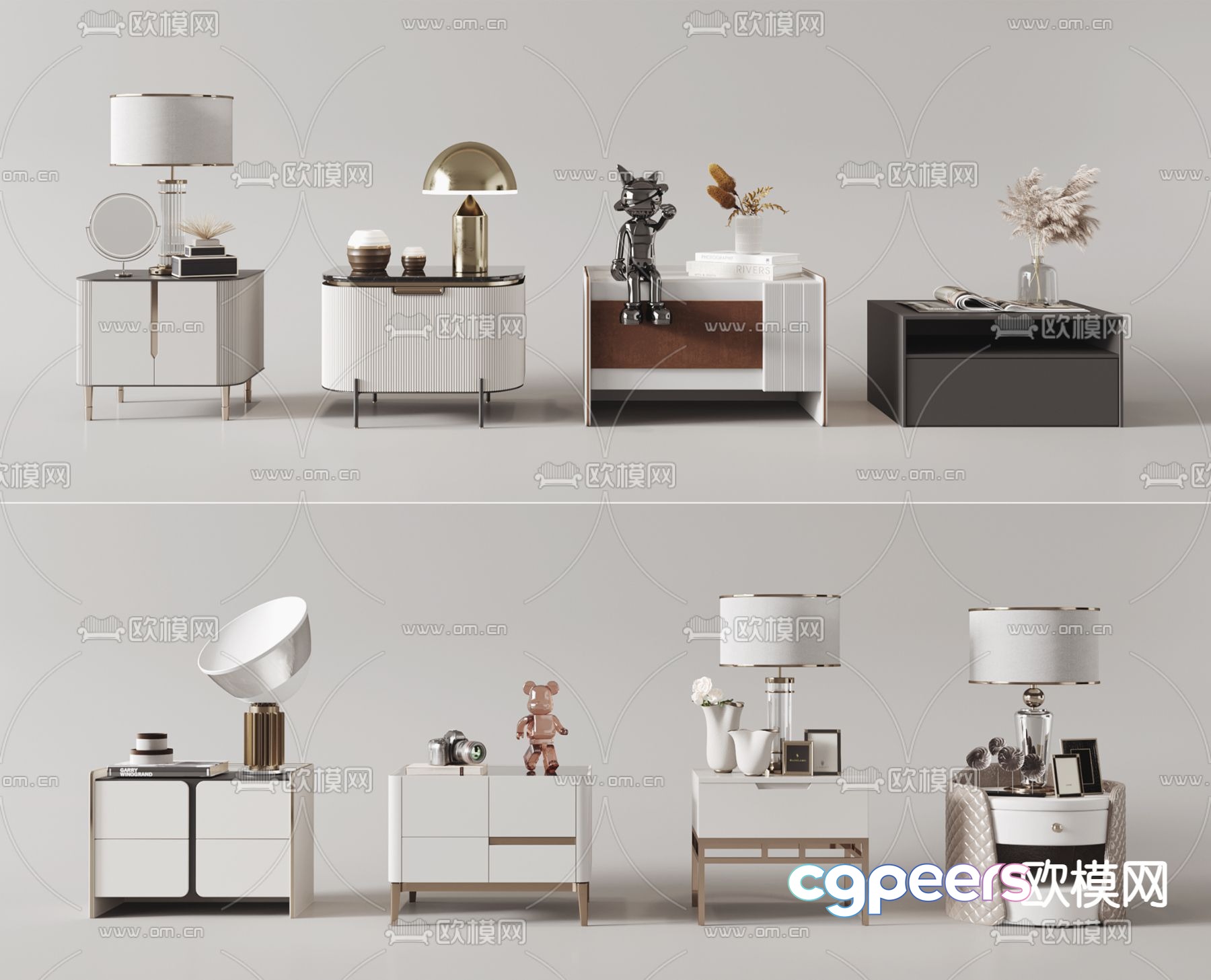 Light luxury bedside table combination 3D model Light luxury bedside table combination 3D model