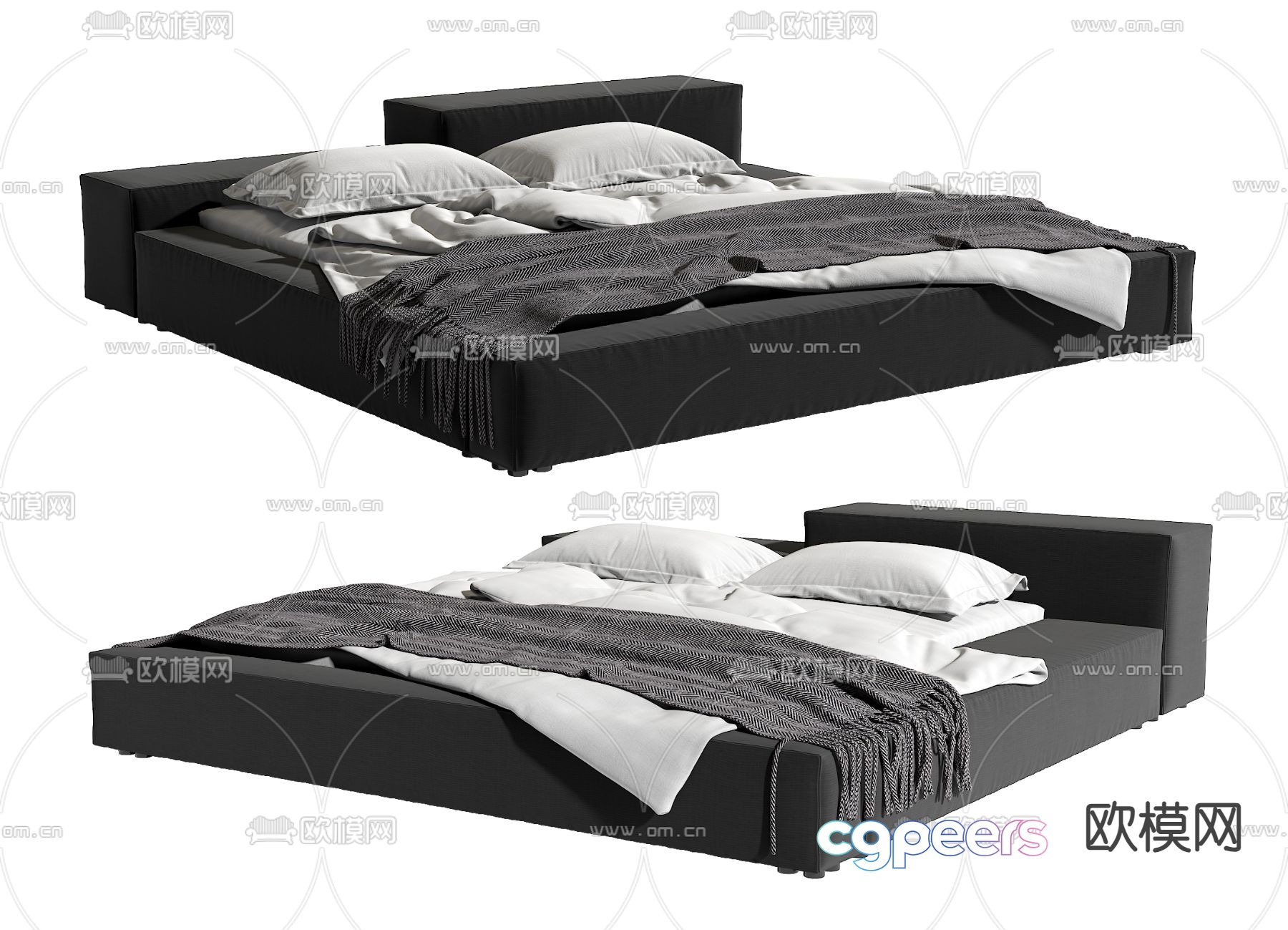 Premium gray double bed 3d model Premium gray double bed 3d model