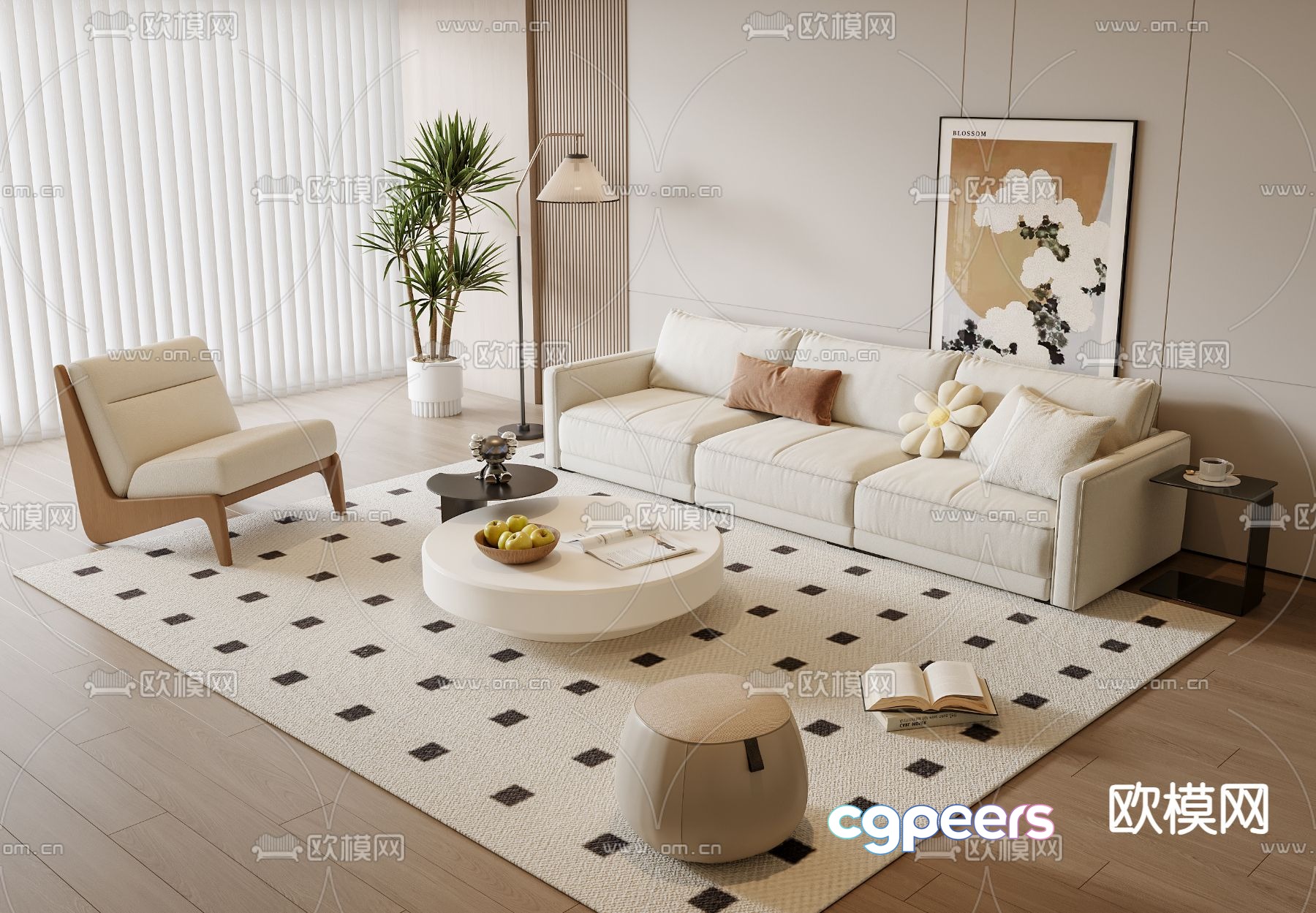 Cream style modular sofa 3d model Cream style modular sofa 3d model