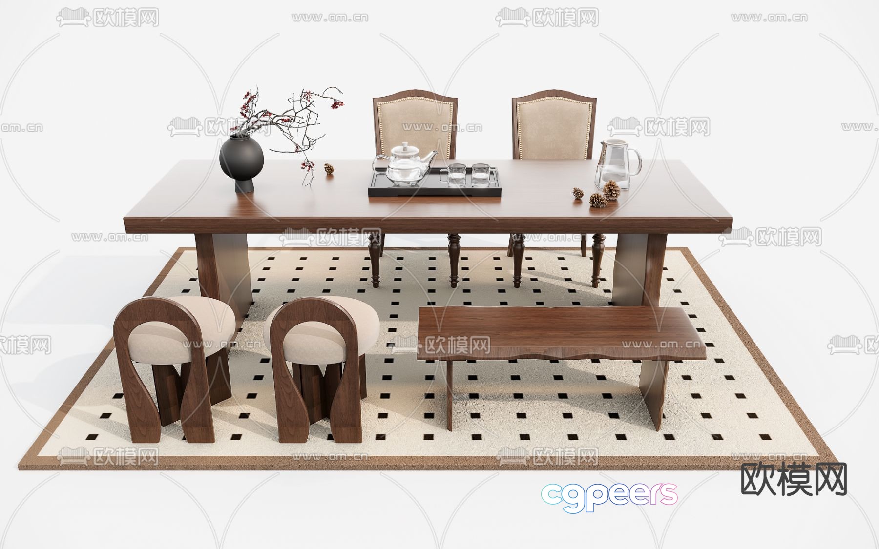 Middle-aged tea table tea table 3D model Middle-aged tea table tea table 3D model