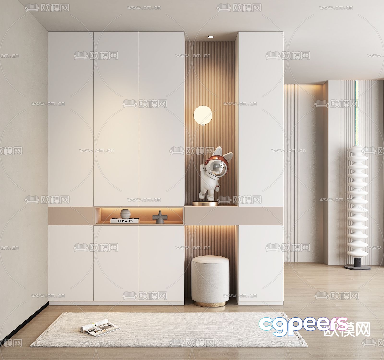 Entrance shoe cabinet and shoe changing stool 3D model Entrance shoe cabinet and shoe changing stool 3D model