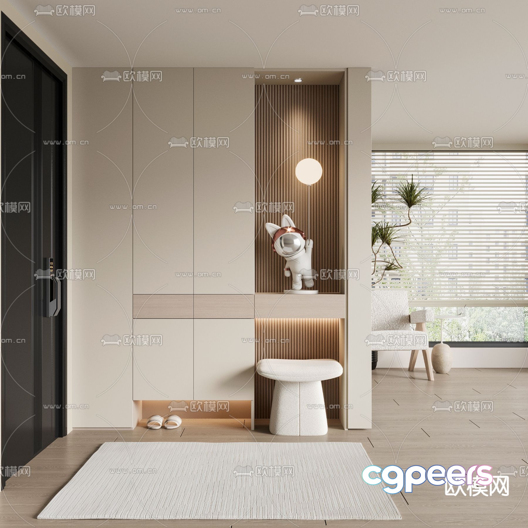 Entrance shoe cabinet and shoe changing stool 3D model Entrance shoe cabinet and shoe changing stool 3D model