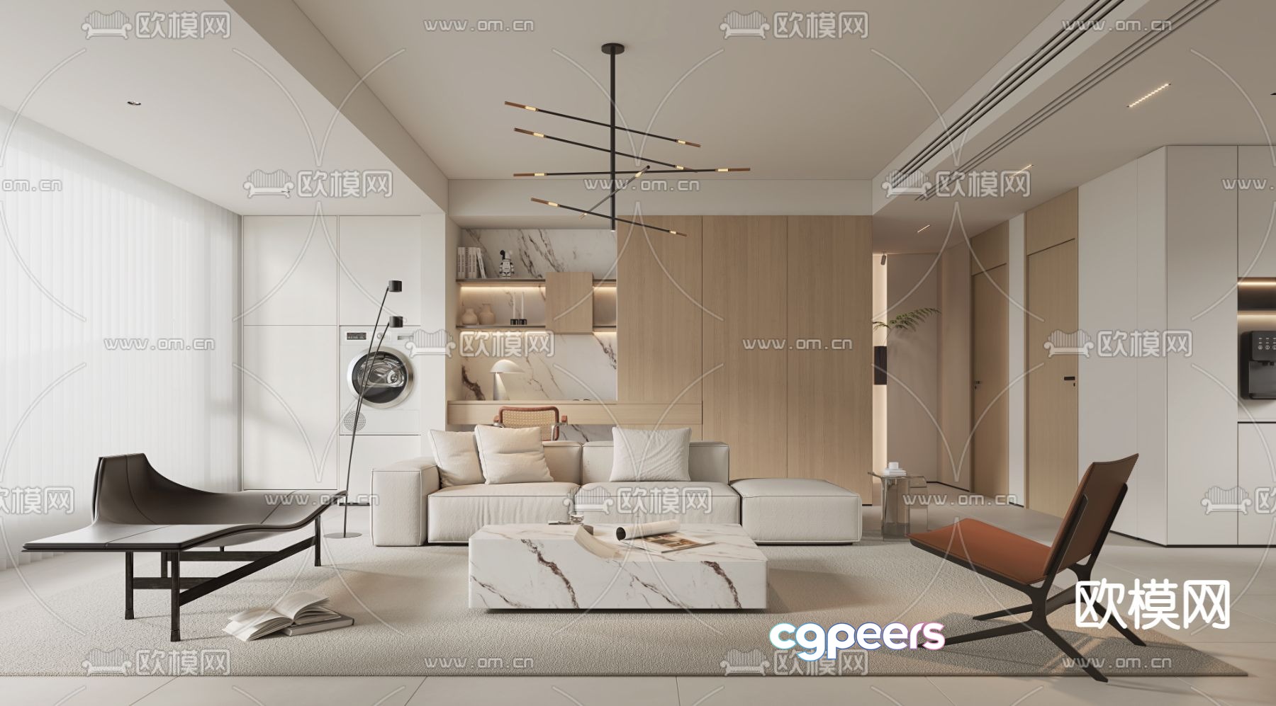 Creamy living room 3d model Creamy living room 3d model