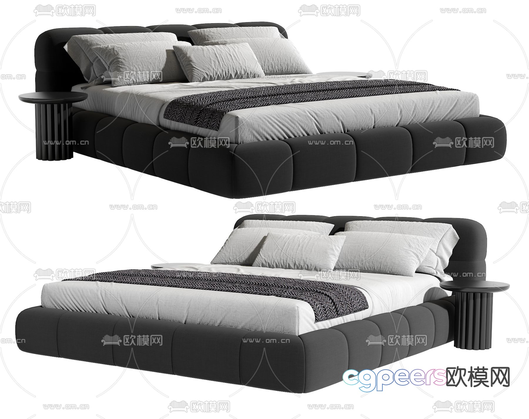 Premium gray double bed 3d model Premium gray double bed 3d model