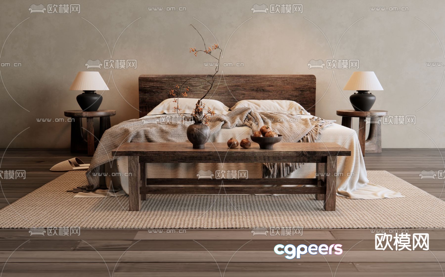 Wabi-sabi double bed 3d model Wabi-sabi double bed 3d model