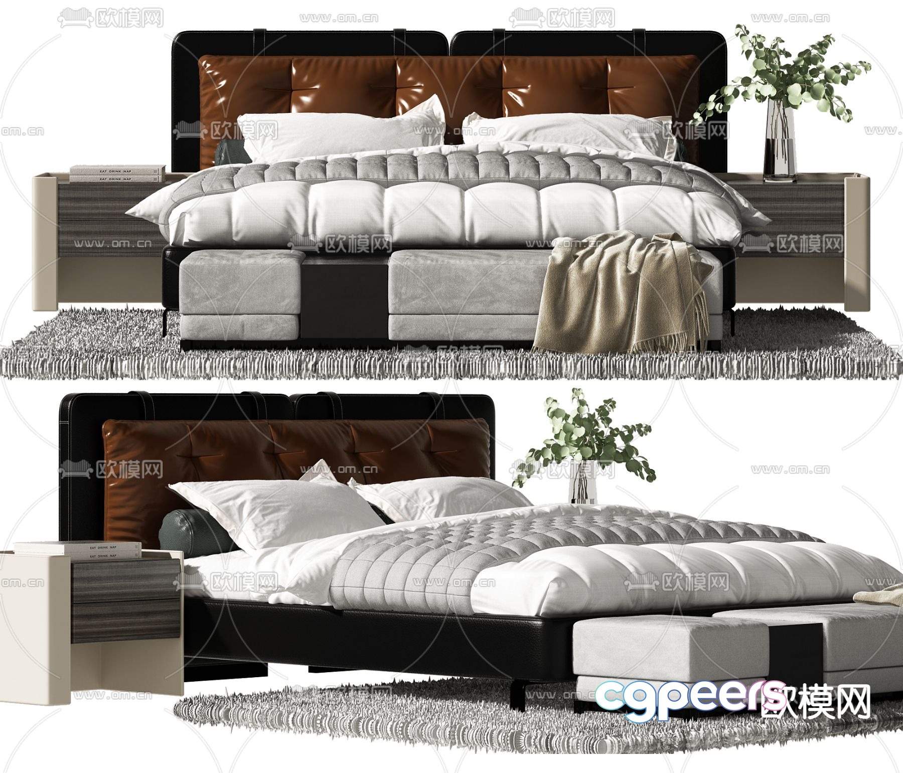 Leather double bed 3d model Leather double bed 3d model