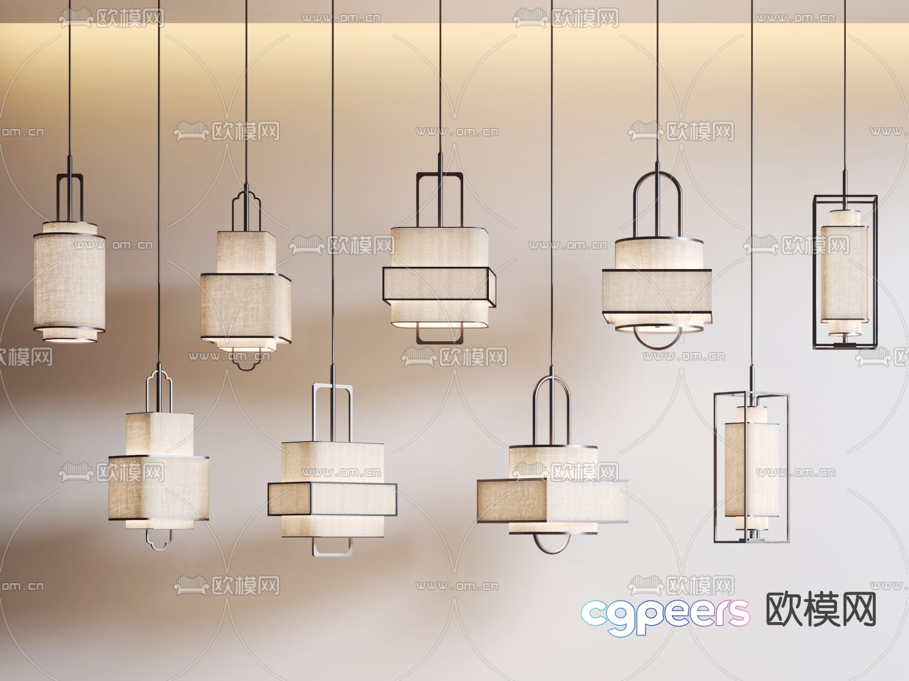 New Chinese style chandelier combination 3d model New Chinese style chandelier combination 3d model