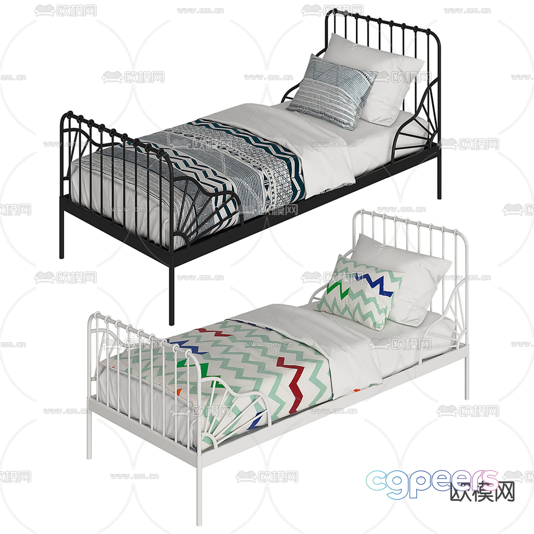 Single bed iron frame bed 3d model Single bed iron frame bed 3d model