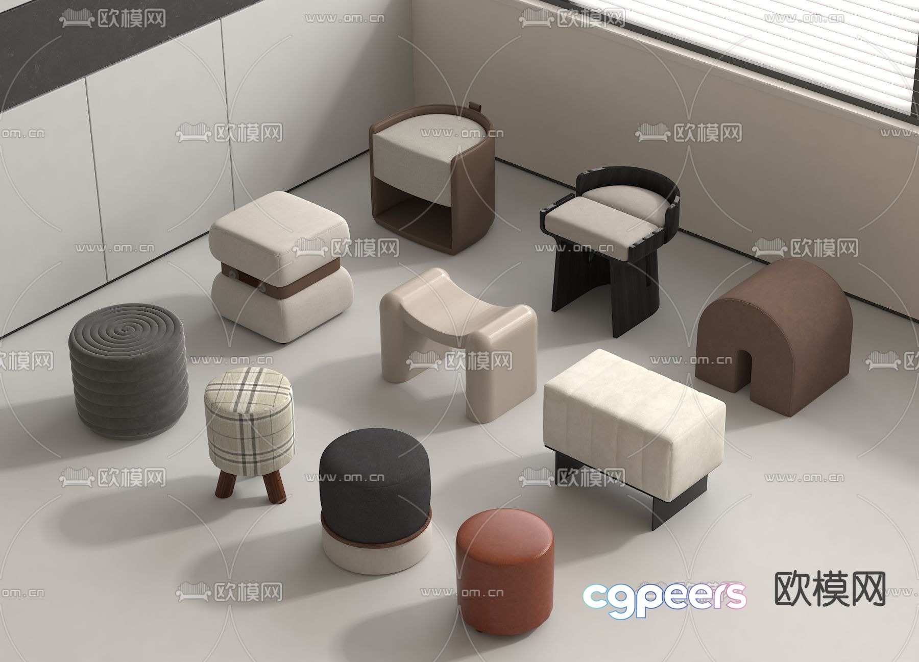 Sofa stool low stool shoe changing stool 3D model Sofa stool low stool shoe changing stool 3D model