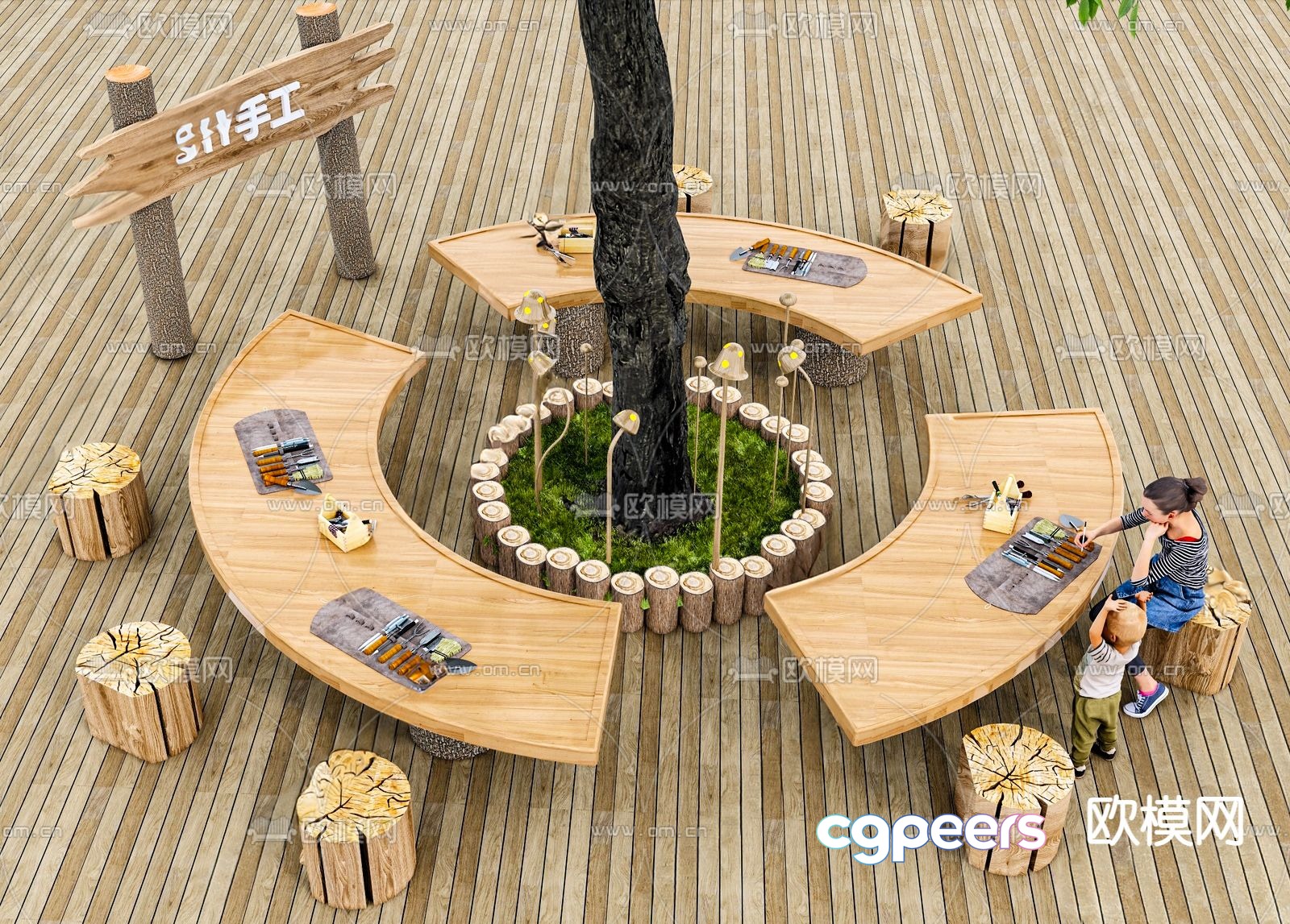 Landscape seat DIY handmade table tree pool seat 3D model Landscape seat DIY handmade table tree pool seat 3D model