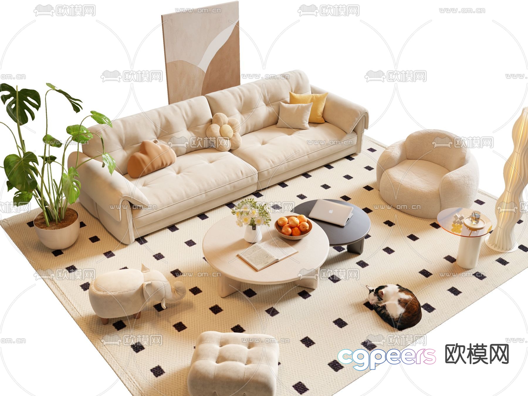 Cream style sofa modular sofa 3d model Cream style sofa modular sofa 3d model