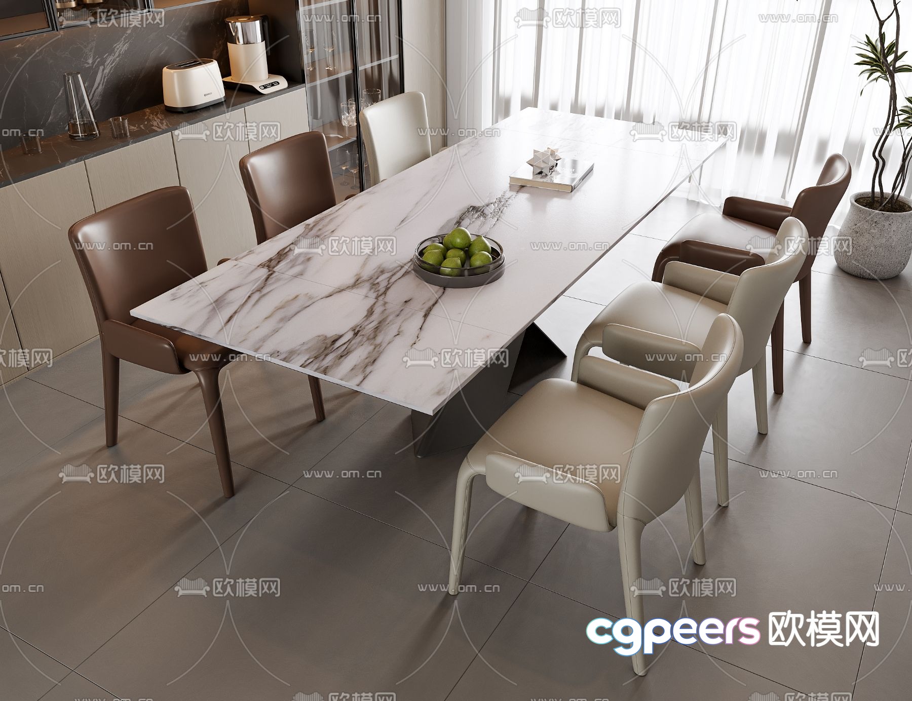 Marble dining table and chairs 3d model Marble dining table and chairs 3d model